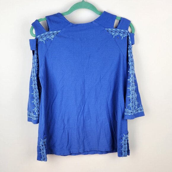 Soft Surroundings Cold Shoulder Embroidered 3/4 Sleeve Blouse Top sz S - Picture 2 of 8